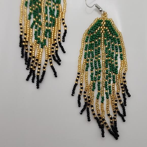 Boho Leaf Beaded Earrings - Picture 2 of 3